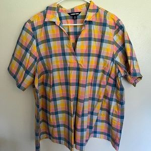 Lands' End pink blue yellow plaid top -Women's 2X